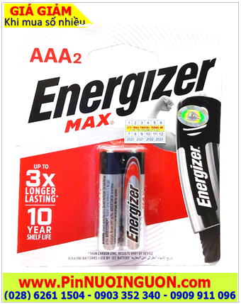 Energizer E92_BP2 (LR03); Pin AAA 1.5v Alkaline Energizer E92 BP2 (LR03) Made in Sinagpore| Vỉ 2viên